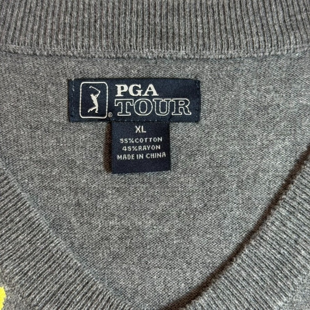 PGA Tour Mens XL Gray Yellow Argyle V-Neck Golf Sweater Vest Cotton Rayon 167 - Picture 3 of 8